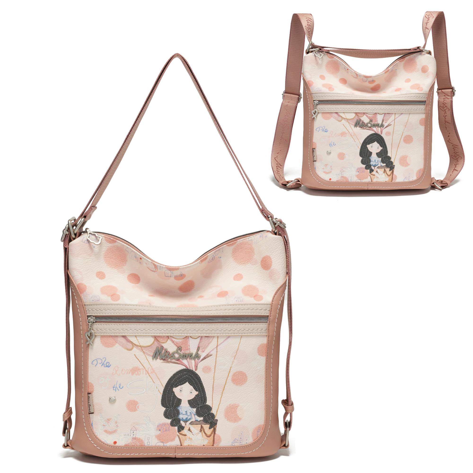 Bolso de hombro, mochila, dos formas de uso, 3 compartimentos con cierre, cabe un iPad