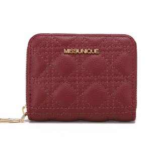Miss Unique Billetera Mujer Cartera Compacta de Cuero Tipo Piel in Diseño Acolchado de Rombo Monedero Mini de Mano Ranuras para Tarjetas Compartimento para Billetes Bolsillo en Cremallera Accesorio de Moda Vintage de Alta Calidad para Uso Diario
