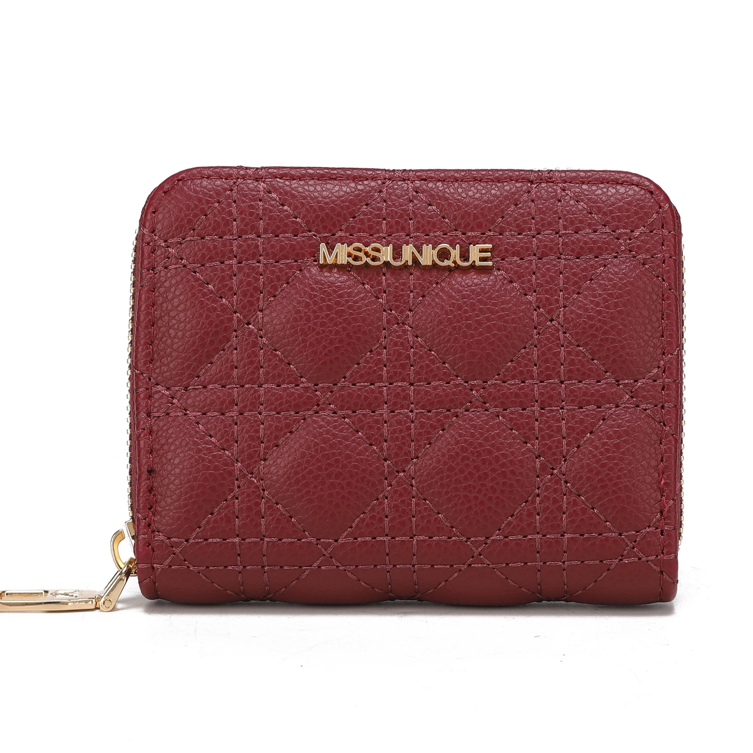 Miss Unique Billetera Mujer Cartera Compacta de Cuero Tipo Piel in Diseño Acolchado de Rombo Monedero Mini de Mano Ranuras para Tarjetas Compartimento para Billetes Bolsillo en Cremallera Accesorio de Moda Vintage de Alta Calidad para Uso Diario