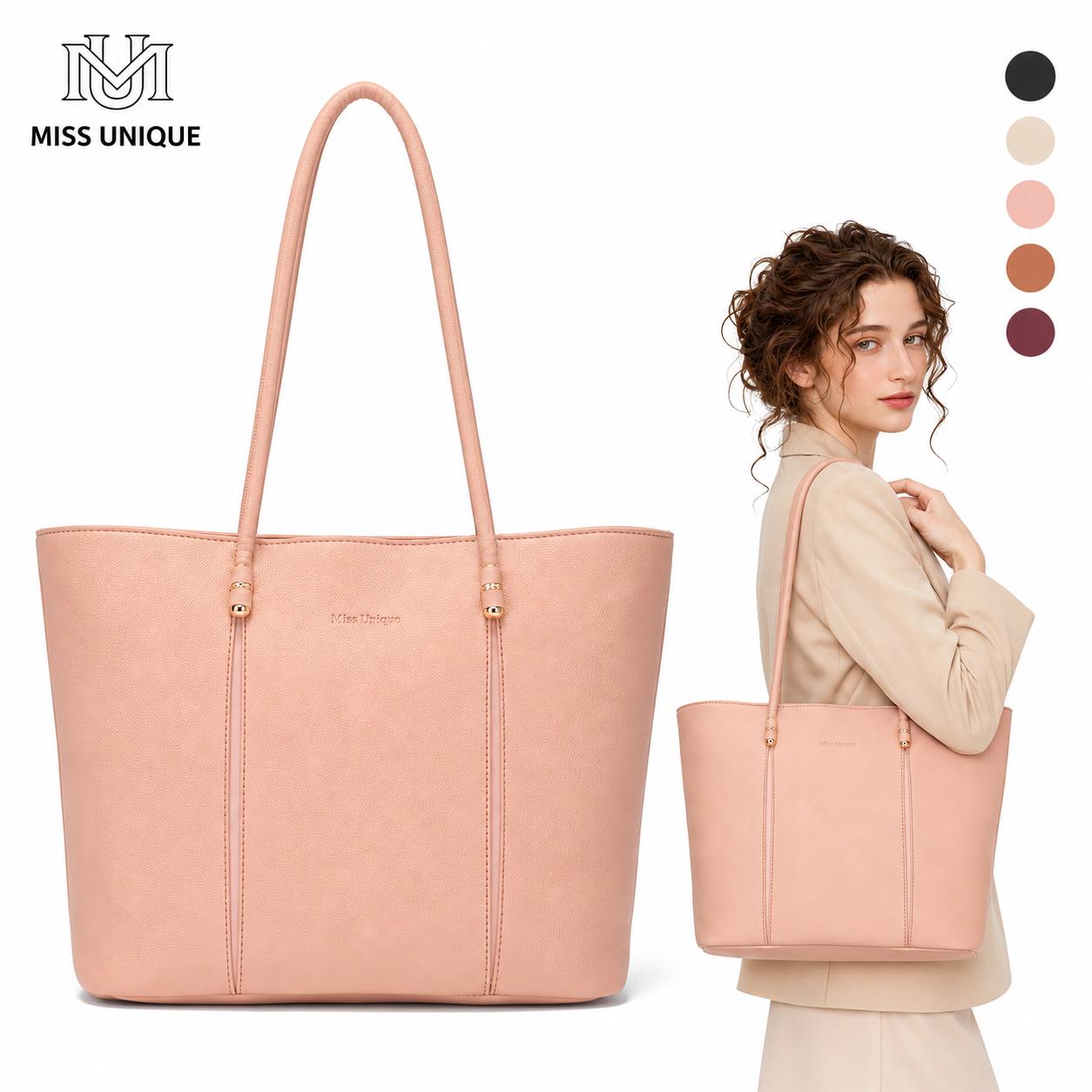 Miss Unique Bolsa para Mujer de Tote de Gran Capacidad con Cremallera Dorada Hebillas Metálicas Doradas en las Correas Compartimento Principal Amplio con Bolsillo Interno Oculto y Forro Estampado, Correa Larga para Hombro Ideal para Viaje Trabajo y Univer