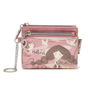 Monedero MissSarah MissBag, para guardar monedas, efectivo y tarjetas, con cierre, compacto y elegante, Diseño de paloma blanca y niña, diseño original