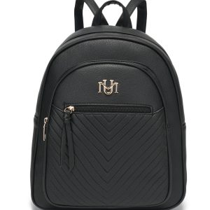 Miss Unique Mochila para Mujer Cuero Ecológico Tipo PielAcolchado V Estampado Dorado MU Bolsillo Frontal Cremallera Fleco Piel Asa Superior Correa Ajustable 2en1 Mochila Bolso Mano Doble Compartimento Gran Capacidad para Laptop Forro Floral Ideal Viaje Trabajo Universidad Moda Elegante Alta Calidad