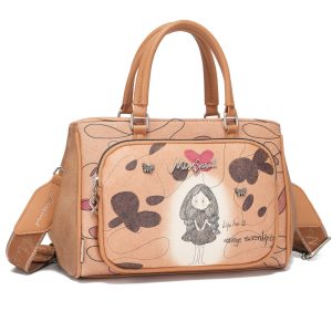 Bolso MissSarah Estilo Tote Con Diseño Chica y Gato, Super Amplia Con Divisiones y Correa Ajustable.