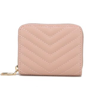 Miss Unique Billetera Mujer Cartera Mini Tarjetero en Cremallera Cuero Tipo Piel in Acolchado en V y Cremallera Dorada Múltiples Ranuras para Tarjetas Compartimento para Billetes y Monedero en Cremallera Interior Rosa Pastel Cartera de Viaje Compacta para Uso Diario y Viajes Cortos