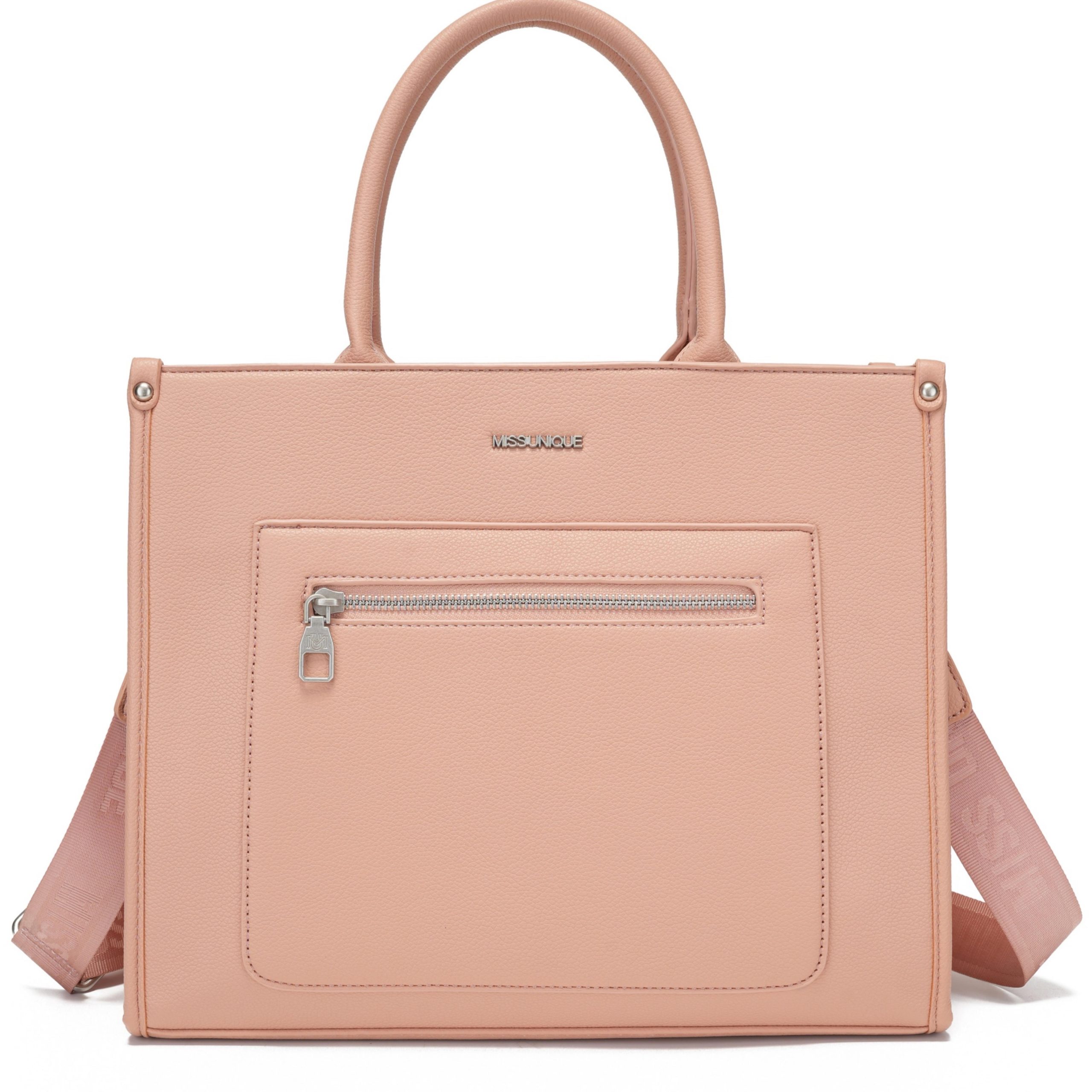 Miss Unique Bolso Tote de Cuero Sintético PU para Mujer Dama Gran Capacidad con Compartimento para Laptop Bandolera Ajustable 2 en 1 con Correa Ancha Grabada Doble Asa Superior Remaches Metálicos en Esquinas Estilo Casual Elegante y Versátil Ideal para Tr