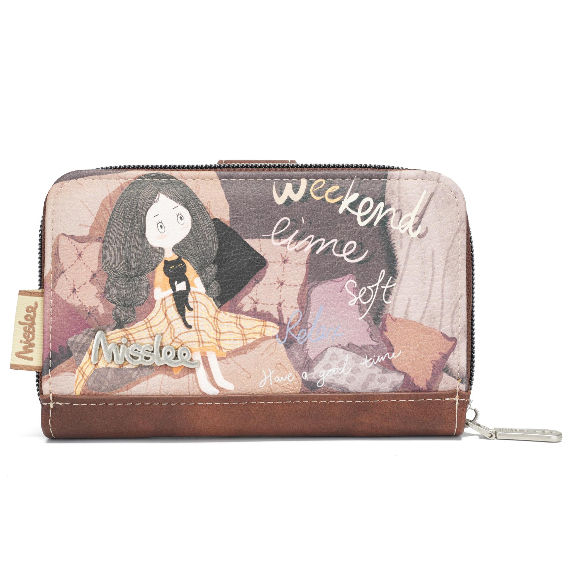 Cartera Miss Lee Para Mujer Con Divisiones Y Diseño, Gran Capacidad, Con cremallera, Tarjetero Multicompartimento