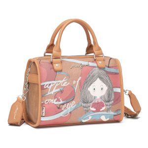Bolso Boston MissSarah, 2 en 1 de Mano y Bandolera, 4 Compartimentos, Cierre de Cremallera Calada, Correa Desmontable y Ajustable, Estampado de Manzana