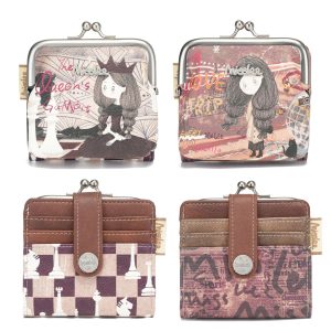 MissLee Monedero De Broche De Beso Con Tarjetero Estilo Clásico Y Toque Moderno Negro Gris Café Almendra Marrón Patrón Ajedrez Compacto Elegante