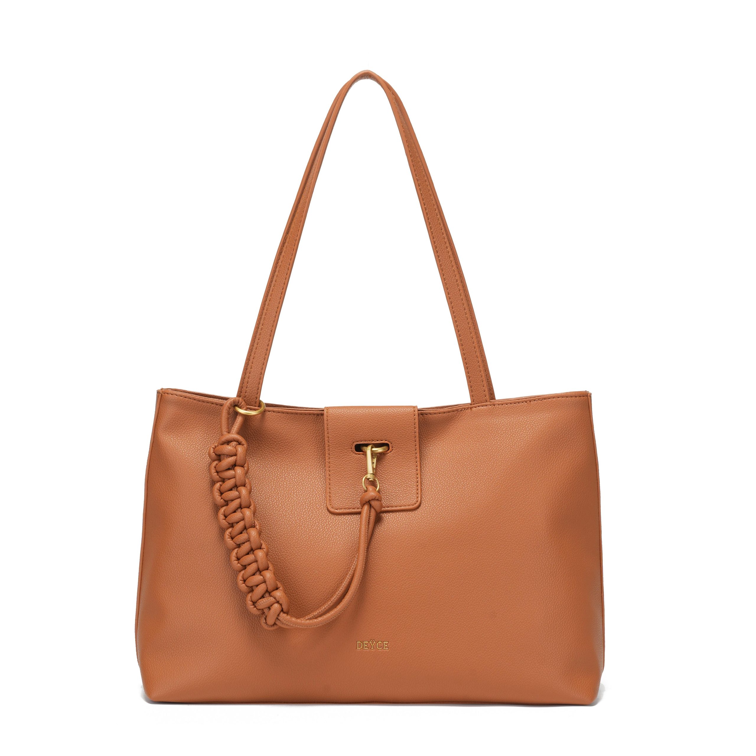DEYCE Bolso Camel para Mujer de Mano y Hombro, Bolsa Elegante de Gran Capacidad con Correa Ajustable, Piel Sintética Premium y Detalles Dorados