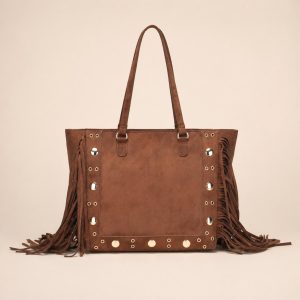 DEYCE Bolsa Tote Mujer Grande con Flecos y Tachuelas Doradas, Bolso de Hombro Suave, Gran Capacidad, Estilo Boho Casual para Diario y Oficina