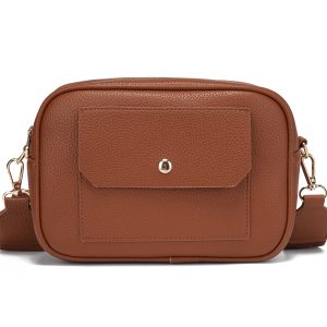 Miss Unique Bolso Bandolera Bandoleras para Mujer Cuero Ecológico Tipo Piel Bolsillo Frontal Tapa Botón Dorado Correa Ajustable Ancha Logo Herrajes Dorados Cierre Cremallera Superior Espacio Amplio Forro Claro Ideal Uso Diario Elegante Alta Calidad
