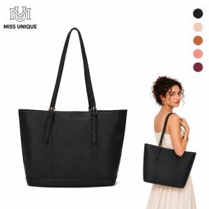 Miss Unique Bolsa para Mujer de Cuero Ecológico Tipo Piel de Lichi Tote de Gran Capacidad con Cremallera Correa Larga para Hombro Laterales con Tiras Decorativas y Anillos Metálicos Compartimento Principal Amplio con Bolsillo Interno Oculto Ideal para Via