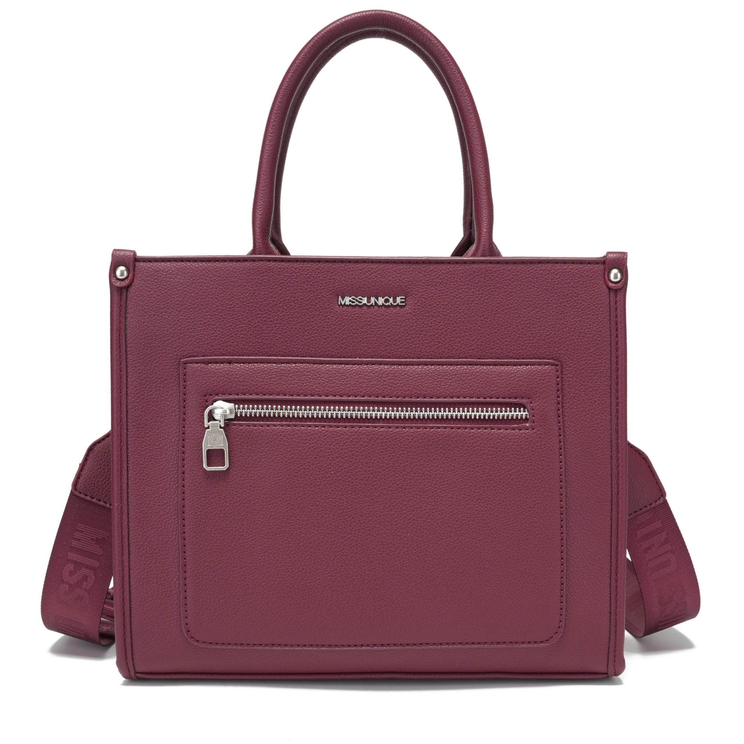 Miss Unique Bolso Tote de Cuero Sintético PU para Mujer Dama Gran Capacidad con Compartimento para Laptop Bandolera Ajustable 2 en 1 con Correa Ancha Grabada Doble Asa Superior Remaches Metálicos en Esquinas Estilo Casual Elegante y Versátil Ideal para Trabajo Viajes Oficina y Uso Diario