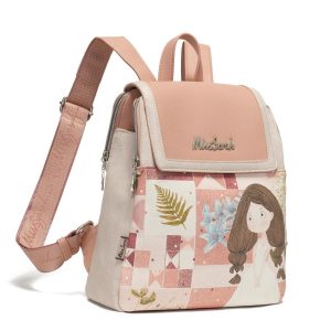 Mochila MissSarah MissBag, mochila con solapa, tres compartimentos, tirantes anchos que no lastiman los hombros, estampado elegante, diseño original