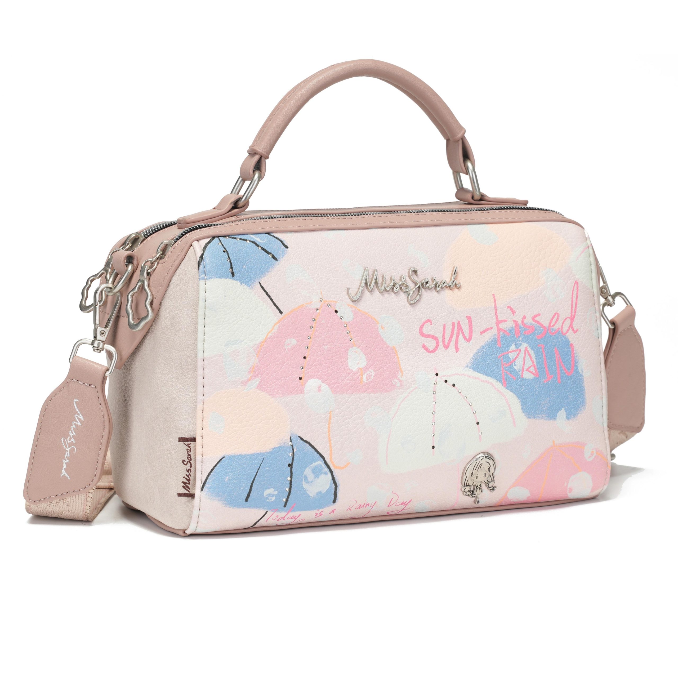 Bolsa Boston doble cremallera, uso mano o cruzado, compacta y espaciosa, con elegantes pedrerías