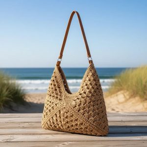 Bolsa de Playa Mujer Boho Casual Ligera y Espaciosa con Asa al Hombro Diseño Tejido para Viajes y Uso Diario Estilo Bohemio Versátil