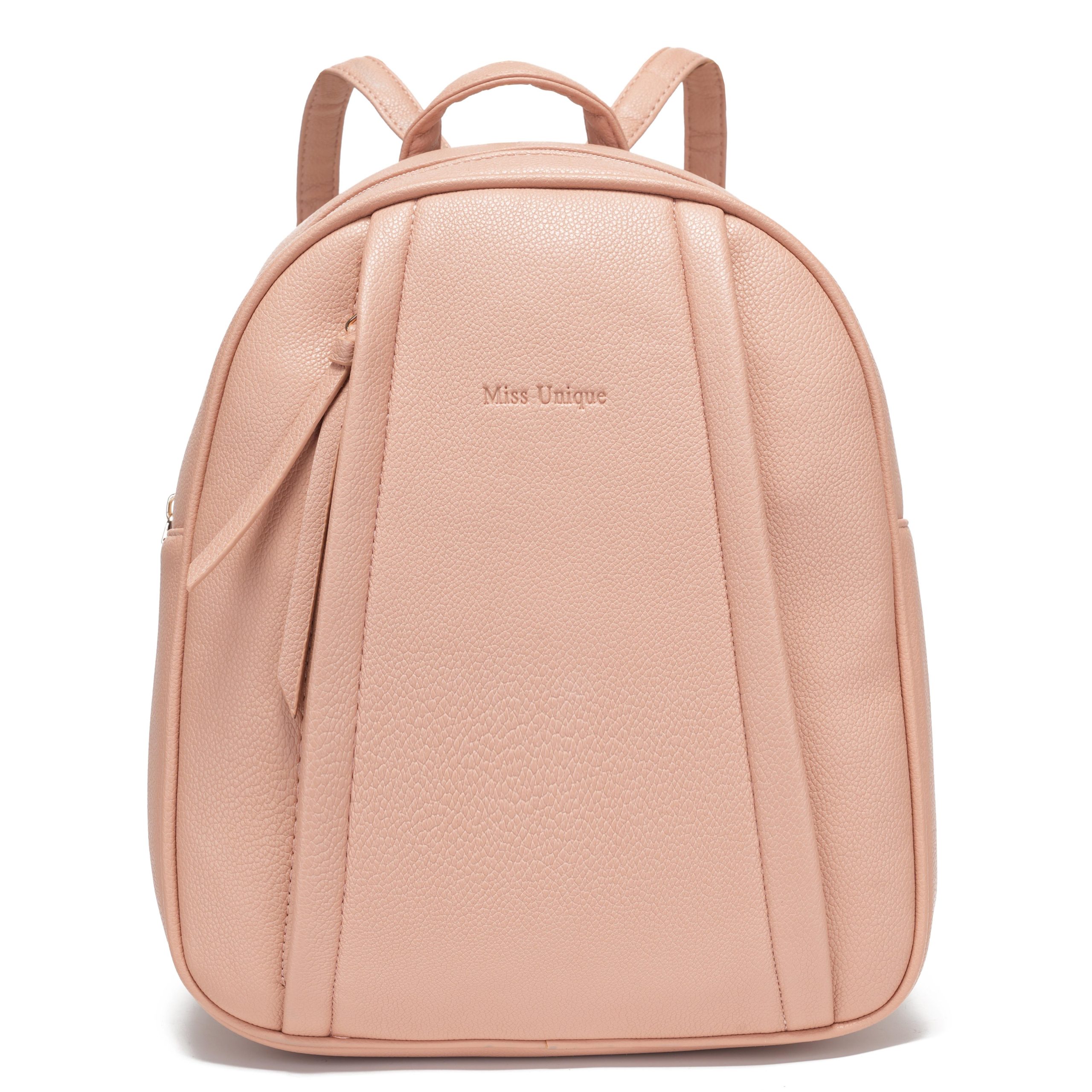 Miss Unique Mochila Para Dama Rosa Pastel Cuero Sintético Granulado, Múltiples Compartimentos con Cremallera, Bolsillo Frontal Capacidad para Laptop 15.6 Correas Ajustables y Asa Superior 2 en 1 Mochila y Bolso de Mano Ideal para Viaje Oficina y Uso Diario